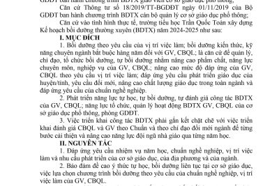 KẾ HOẠCH BỒI DƯỠNG THƯỜNG XUYÊN CÁN BỘ QUẢN LÝ GIÁO VIÊN TIỂU HỌC