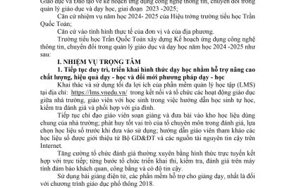 KẾ HOẠCH THỰC HIỆN NHIỆM VỤ UD CNTT, CHUYỂN ĐỔI SỐ VÀ THỐNG KÊ GIÁO DỤC NĂM HỌC 2024 – 2025